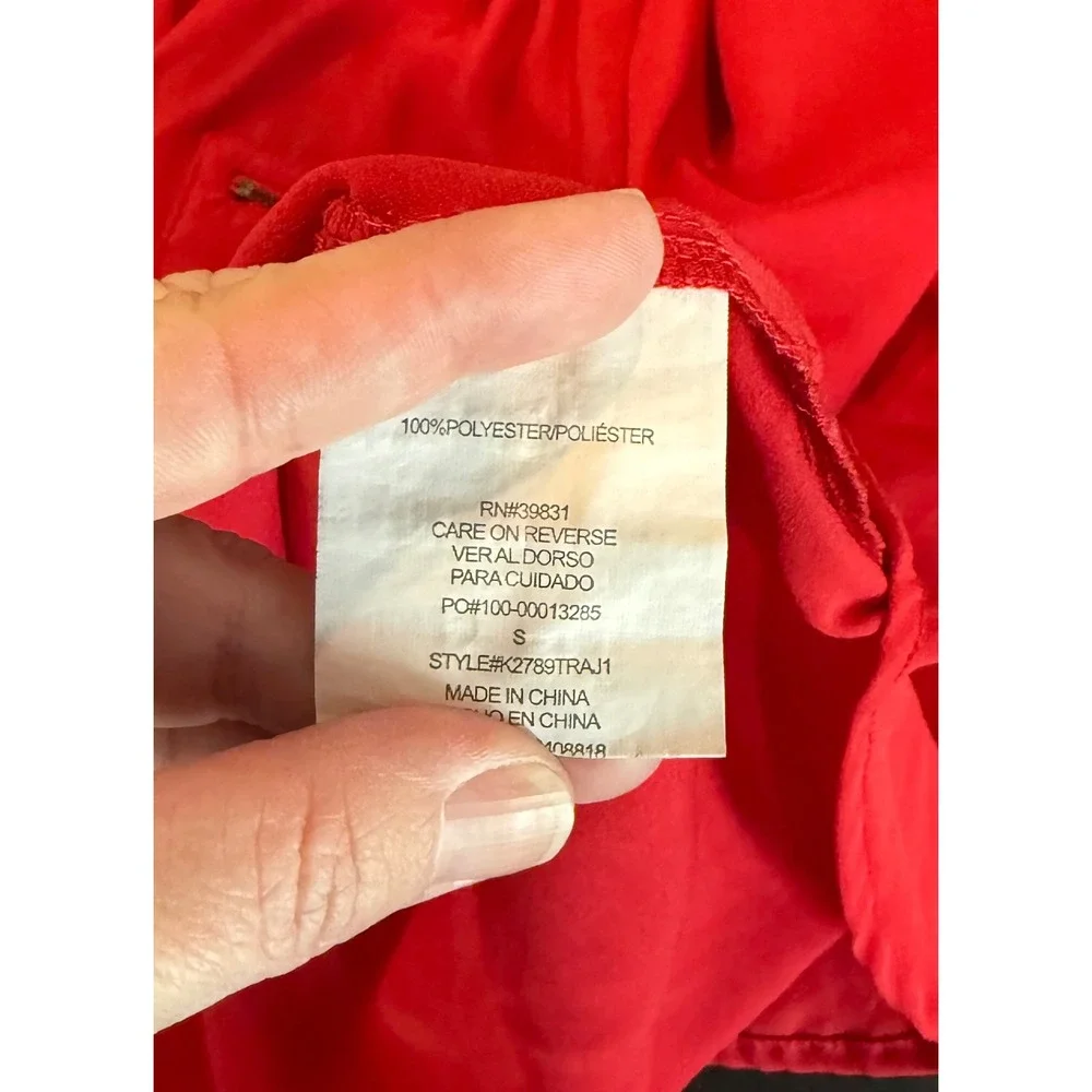 My Michelle Womens Small Blouse Red 3/4 Roll Tab Sleeve Zipper‎ Pocket High Low - Picture 9 of 11